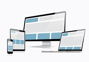 Aufkleber - Responsive web design vector template with laptop, tablet