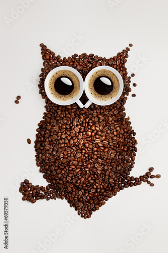 Fototapeta na wymiar Wektorowa sowa z ziaren kawy