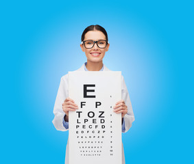 Sticker - female doctor in eyeglasses with eue chart