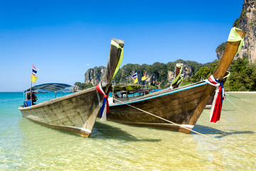 Long tail boats in Railay Beach, Thailand.