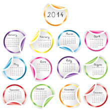2014 Calendar With Round Glossy Stickers