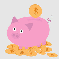 Wall Mural - Piggy bank on the dollar coins. Card