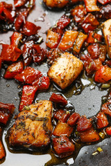 Sticker - Grilled salmon in herbs on frying pan