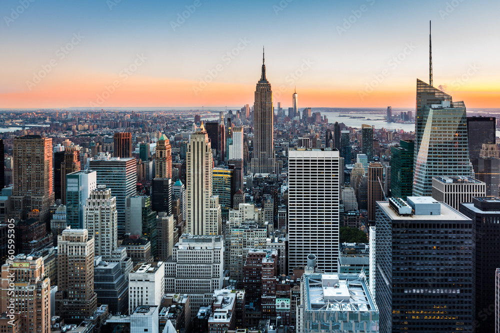 New York Skyline at sunset - obrazy, fototapety, plakaty 