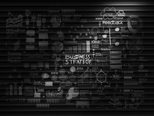 hand drawn business strategy on dark texture background as conce