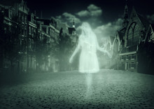 Woman Ghost Walking Down Old Town