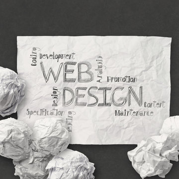  hand drawn web design diagram on crumpled paper background as c