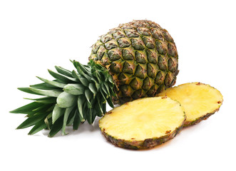 Wall Mural - Ripe pineapple on white.