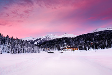 Fototapete - Beautiful Sunrise at Ski Resort of Madonna di Campiglio, Italian