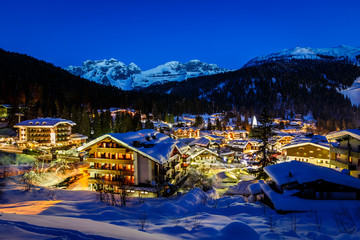 Fototapete - Illuminated Ski Resort of Madonna di Campiglio in the Morning, I