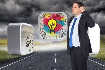 Poster - Composite image of thinking businessman scratching head