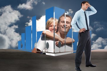 Poster - Composite image of thoughtful businessman with hand on head