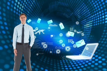 Aufkleber - Composite image of smiling businessman standing with hand in poc