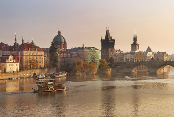 Sticker - autumn landscape with Charles Bridge in Prague