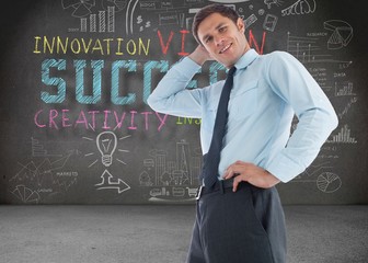 Poster - Composite image of thinking businessman with hand on head