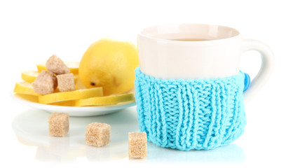 Fototapete - Cup of tea with lemon isolated on white