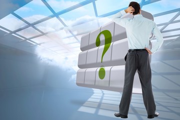 Poster - Composite image of thoughtful businessman with hand on head