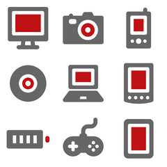 Wall Mural - Electronics web icons, dark red and grey