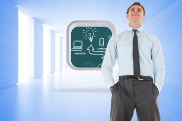 Poster - Composite image of happy businessman standing with hands in pock