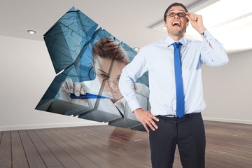 Aufkleber - Composite image of thinking businessman tilting glasses
