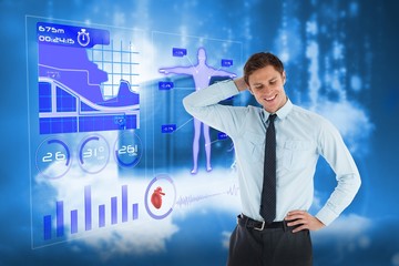 Aufkleber - Composite image of thinking businessman with hand on head