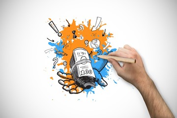 Poster - Composite image of hand holding a pencil