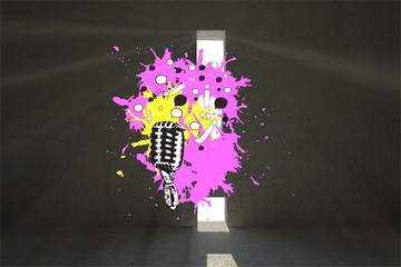 Poster - Composite image of grey room with exclamation mark door