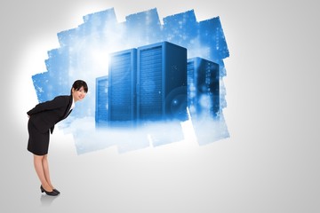 Aufkleber - Composite image of smiling businesswoman bending