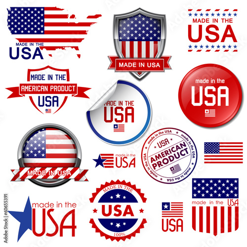Made in the USA. Set of vector graphic icons and labels Poster