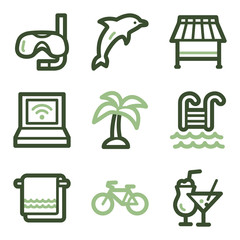 Wall Mural - Vacation icons, green line contour series