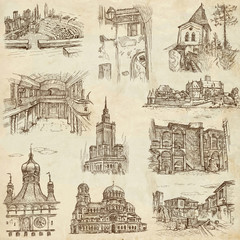 Poster - Architecture around the World (no.7) - hand drawings on paper