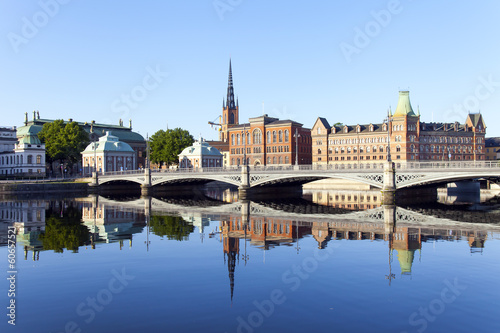 Photo Stockholm, Sweden. Embankment and its reflection in the water ea