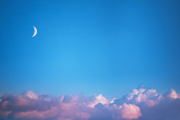 beautiful sunset , deep blue sky and moon