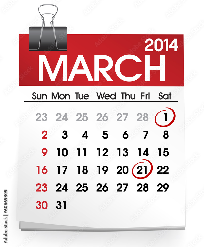 March 2014 Calendar Vector Stock Vector | Adobe Stock