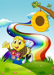 Sticker - A rainbow at the hilltop with a bee and a beehive