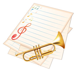 Canvas Print - An empty music paper with a trumpet