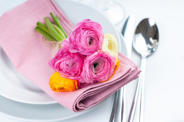 Wall Mural - Festive table setting with flowers