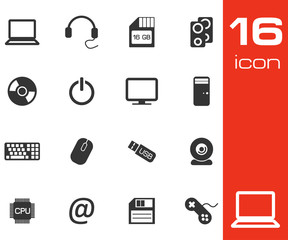 Sticker - Vector black Computer icons set on white background