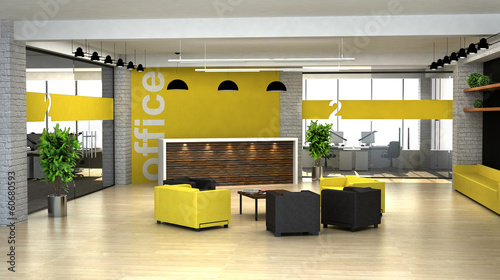 Cuadros en Lienzo 3d rendering an interior of the office. Hall with reception