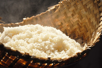 Sticky rice in wicker steamer