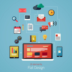Poster - flat design modern icons set. user interface elements and workfl