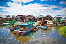 The Floating Village On The Water Of Tonle Sap Lake. Cambodia.