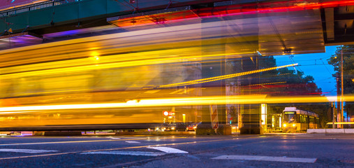 moving tram in the evening in berlin