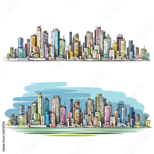 Naklejka - mata magnetyczna na lodówkę Cityscape. Hand drawn vector