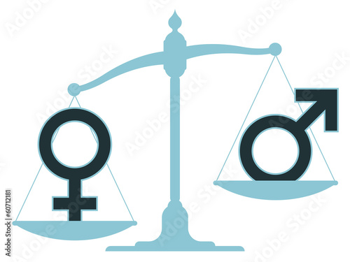 Fotografia, Obraz Scale with male and female icons showing imbalance