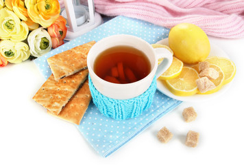 Aufkleber - Cup of tea with lemon close up