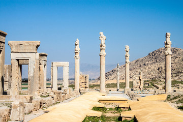 Ruins of ancient Persepolis, Iran. Apadana Palace.