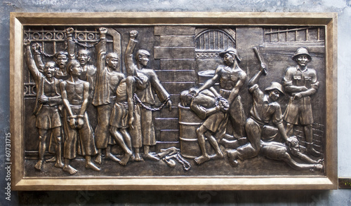 Fotomural Relief of Vietnamese prisoners at Hoa Lo Prison- Hanoi, Vietnam