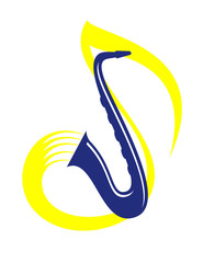 Poster - Blue saxophone, playing jazz or classical music