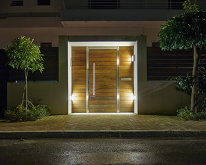 Contemporary house entrance night view, Athens  Greece